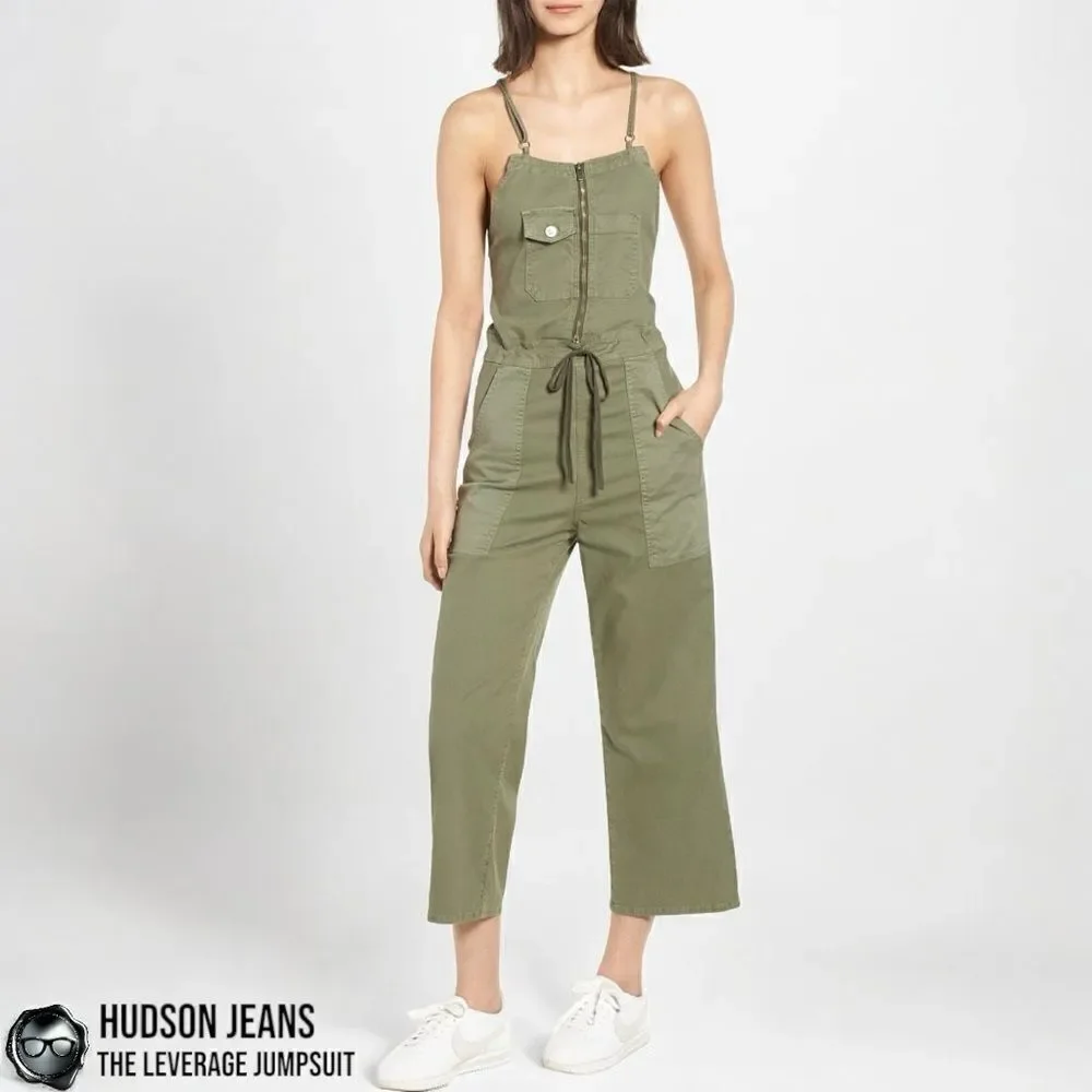 HUDSON JEANS THE LEVERAGE JUMPSUIT IN FORESTER LIGHT CAMO GREEN OVERALLS SMALL